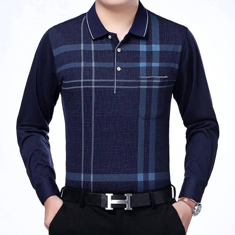 Men Long Sleeve Stripe Polo Shirts