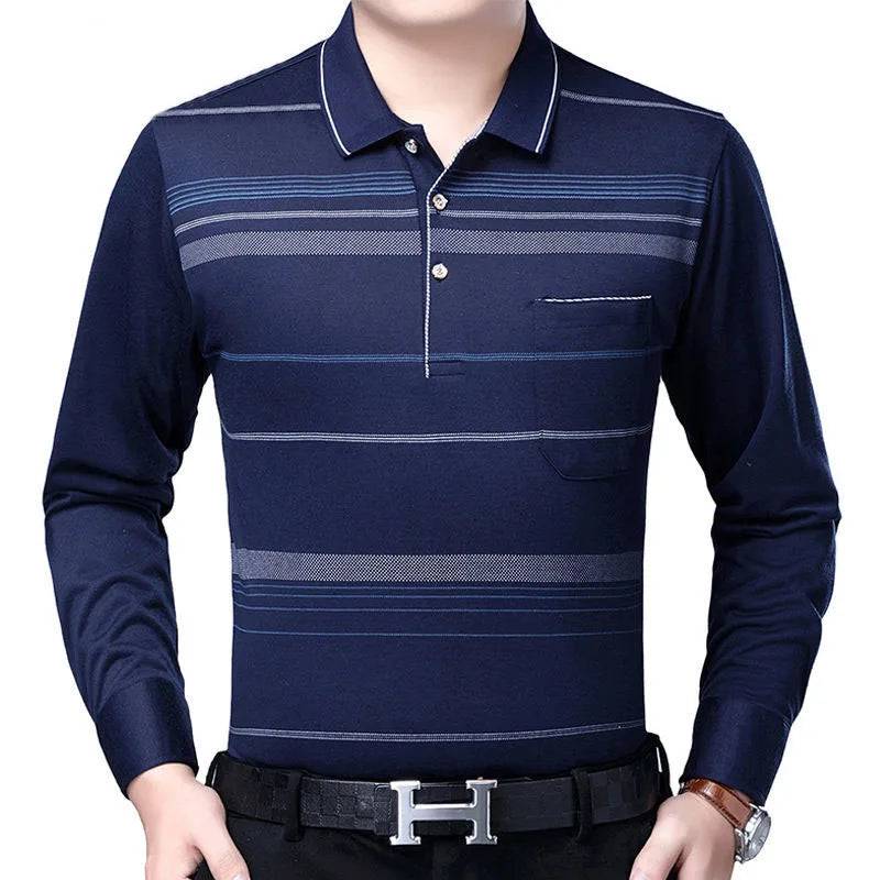 Men Long Sleeve Stripe Polo Shirts