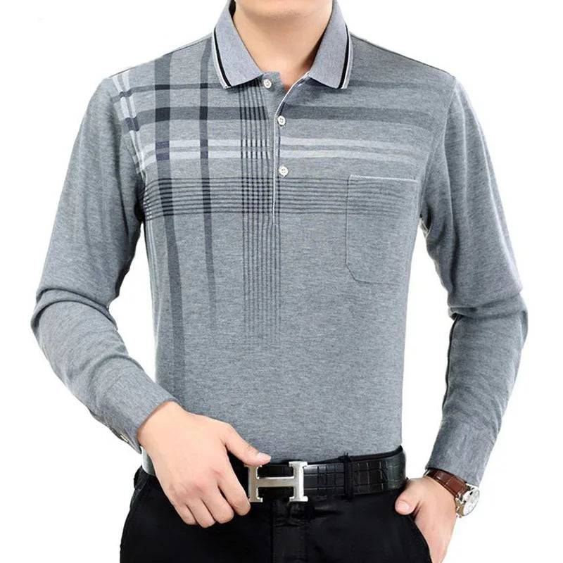 Men Long Sleeve Stripe Polo Shirts