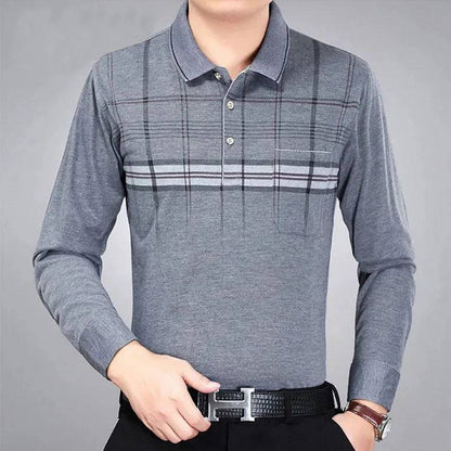 Men Long Sleeve Stripe Polo Shirts