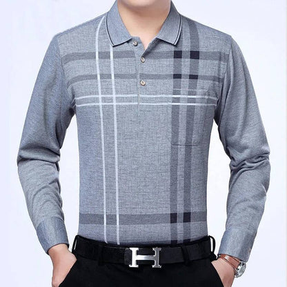 Men Long Sleeve Stripe Polo Shirts