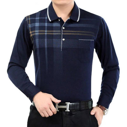 Men Long Sleeve Stripe Polo Shirts