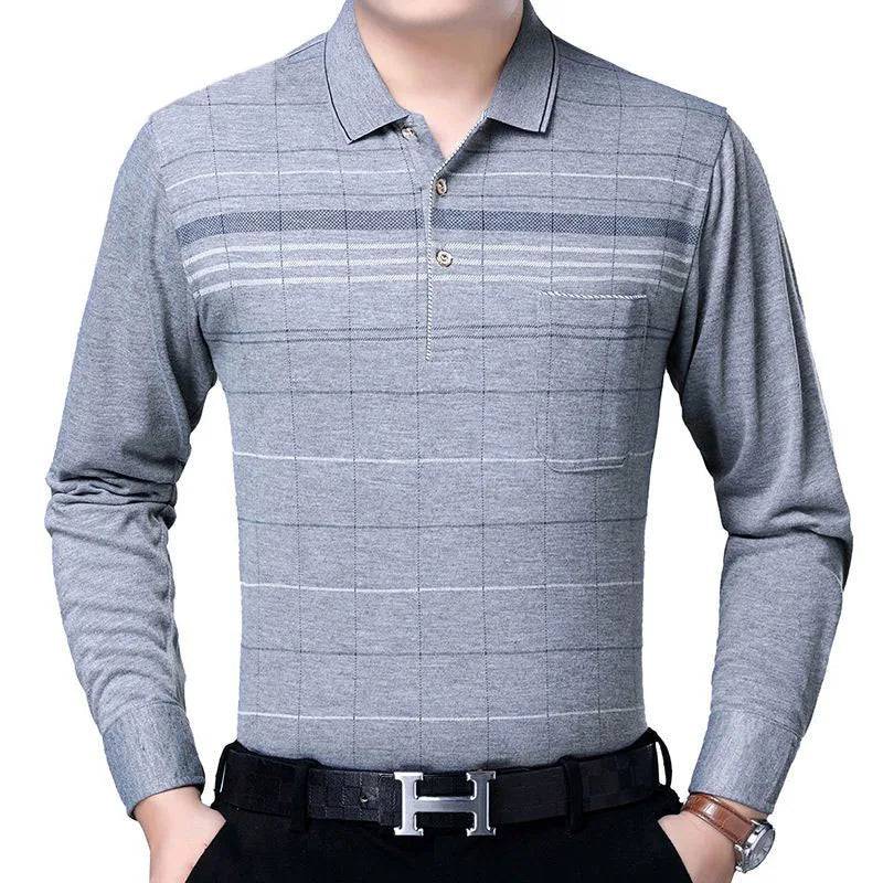 Men Long Sleeve Stripe Polo Shirts