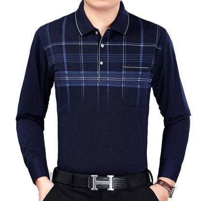 Men Long Sleeve Stripe Polo Shirts