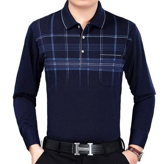 Men Long Sleeve Stripe Polo Shirts