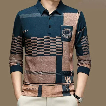 Printing Polo-Neck T-shirt Long Sleeve Men's