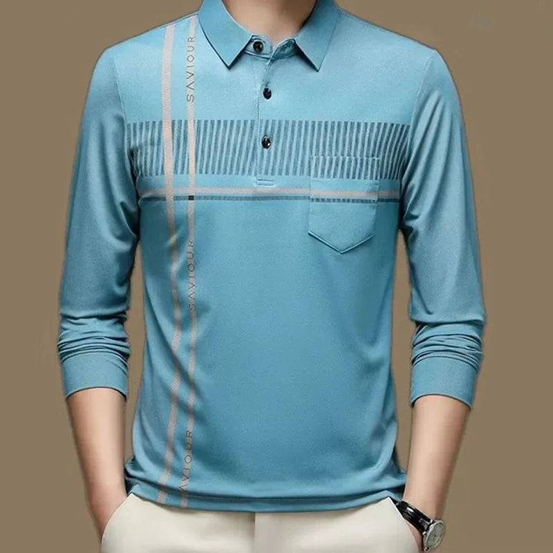 Printing Polo-Neck T-shirt Long Sleeve Men's