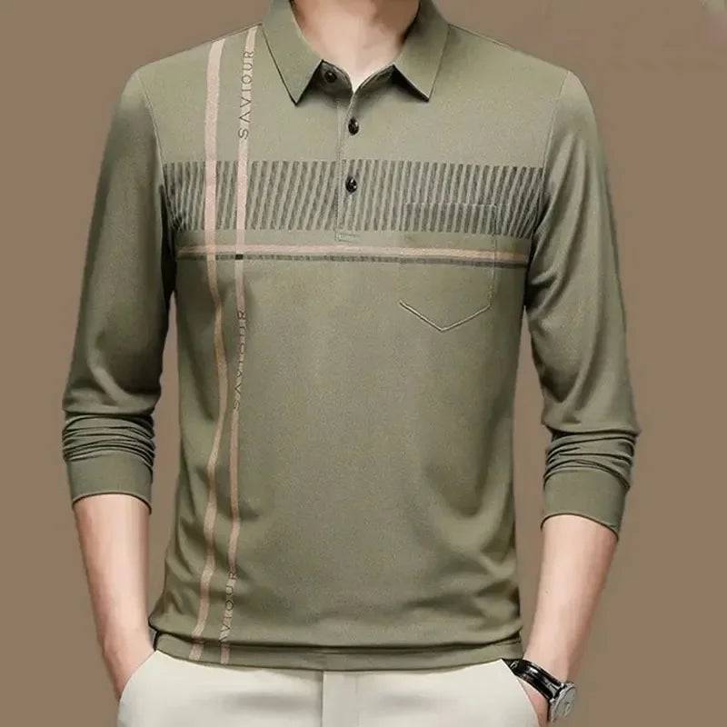 Printing Polo-Neck T-shirt Long Sleeve Men's