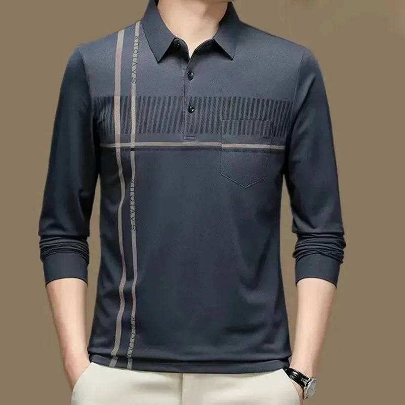 Printing Polo-Neck T-shirt Long Sleeve Men's