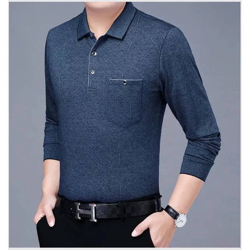 Men Long Sleeve Striped Polo Shirts