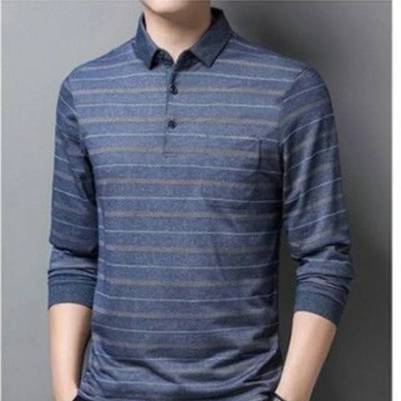 Men Long Sleeve Striped Polo Shirts