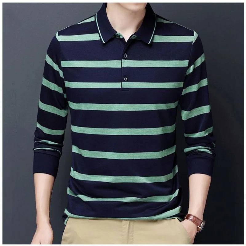 Men Long Sleeve Striped Polo Shirts