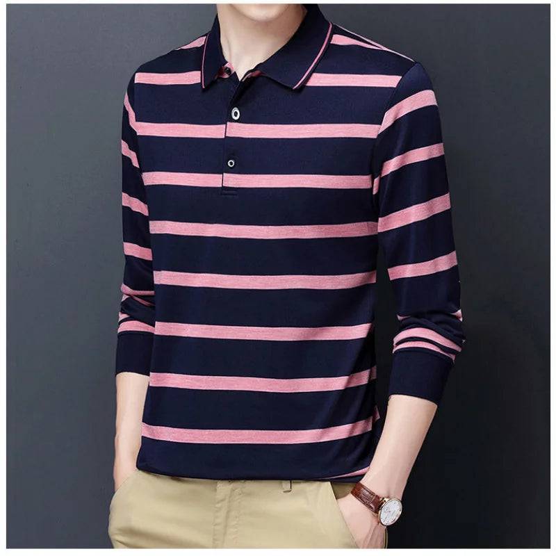 Men Long Sleeve Striped Polo Shirts