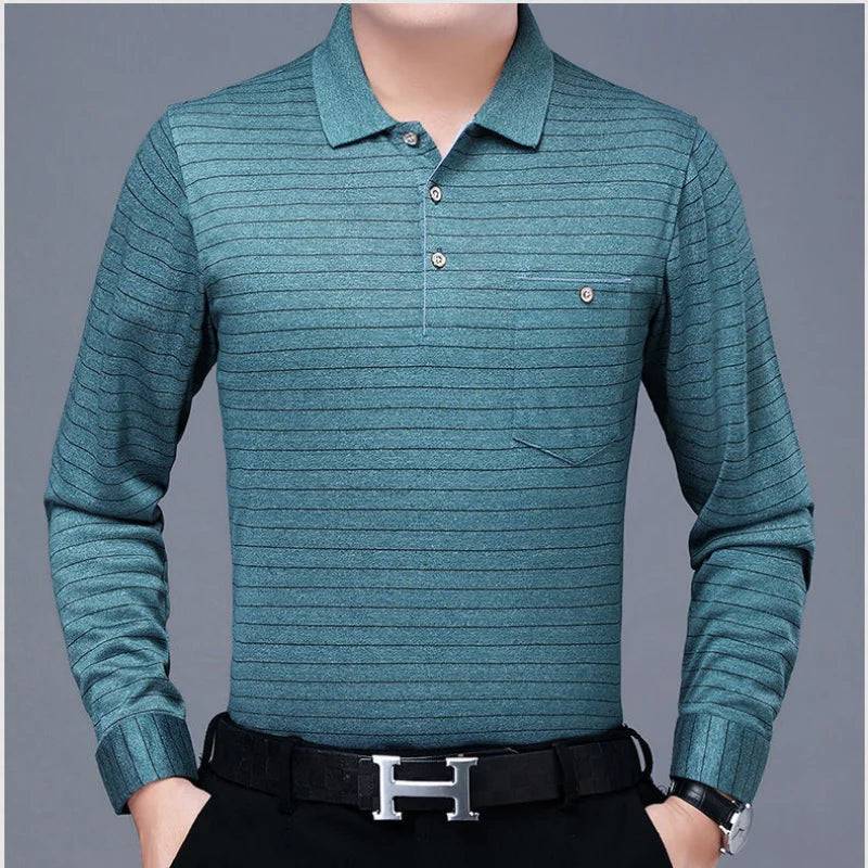 Men Long Sleeve Striped Polo Shirts