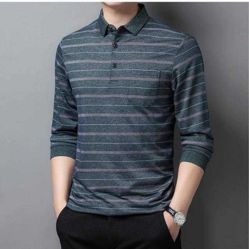 Men Long Sleeve Striped Polo Shirts