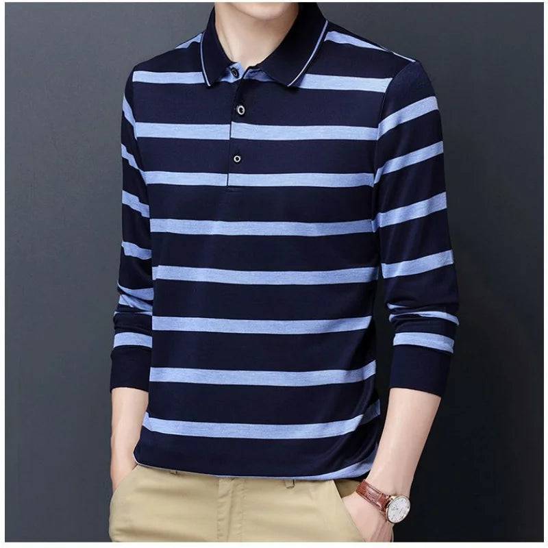 Men Long Sleeve Striped Polo Shirts