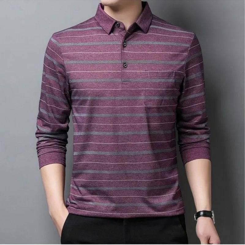 Men Long Sleeve Striped Polo Shirts