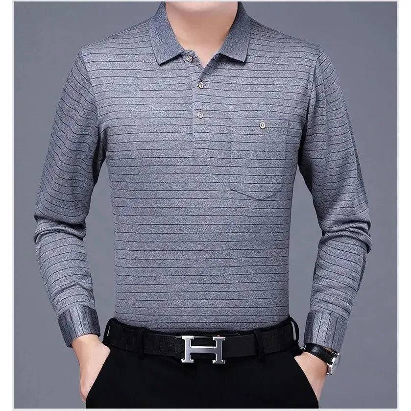 Men Long Sleeve Striped Polo Shirts