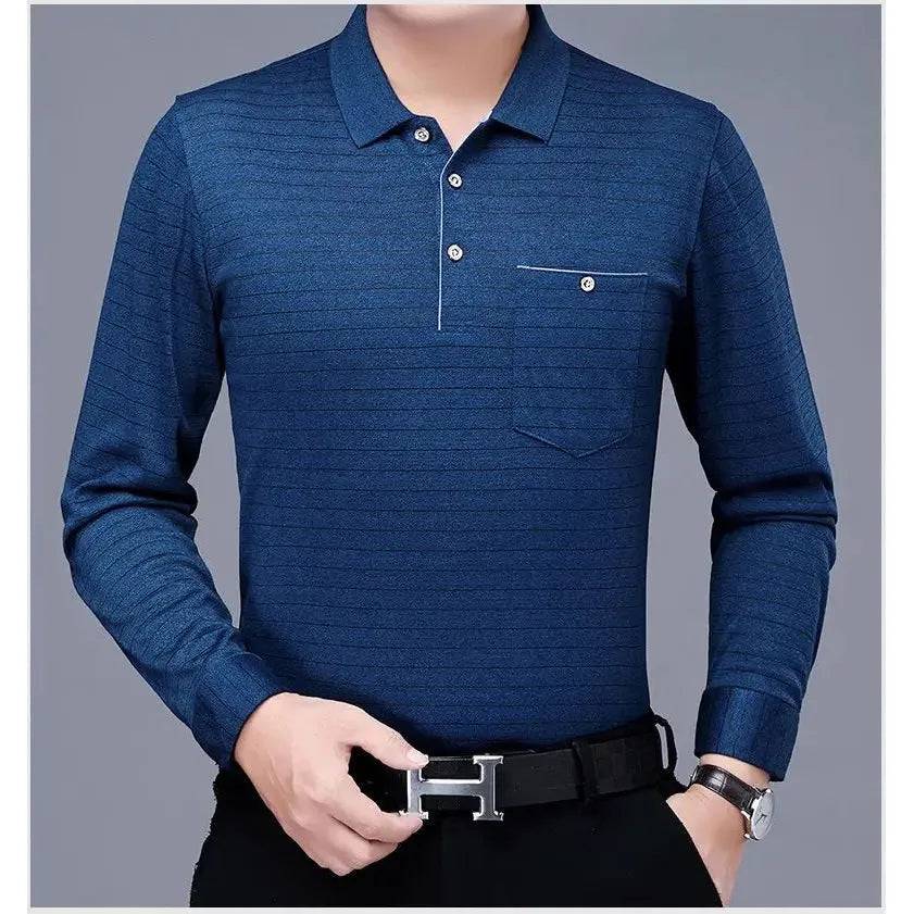 Men Long Sleeve Striped Polo Shirts