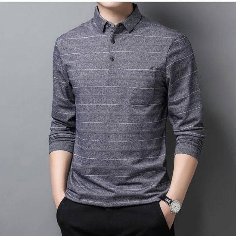 Men Long Sleeve Striped Polo Shirts