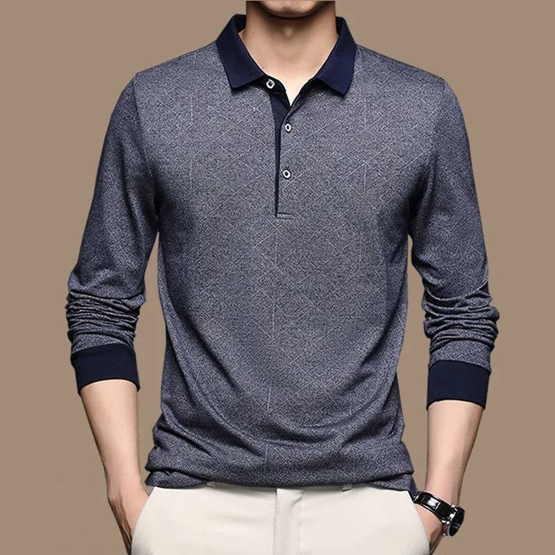 Men Striped Polo Shirts Long Sleeve Business Basic Casual Loose Tops