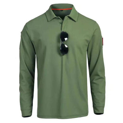 Men's Embroidered Long Sleeve Polo Shirts Summer Plus Size Quick Dry Tactical Plain Turn-down Oversized T-shirts