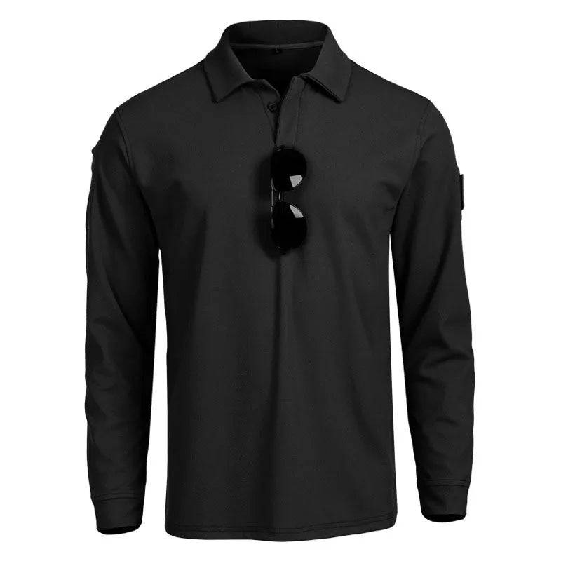 Men's Embroidered Long Sleeve Polo Shirts Summer Plus Size Quick Dry Tactical Plain Turn-down Oversized T-shirts