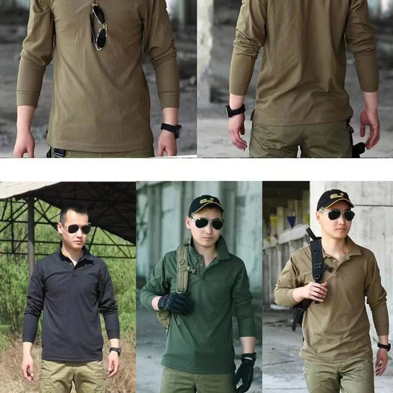 Men's Embroidered Long Sleeve Polo Shirts Summer Plus Size Quick Dry Tactical Plain Turn-down Oversized T-shirts