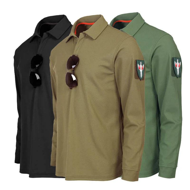 Men's Embroidered Long Sleeve Polo Shirts Summer Plus Size Quick Dry Tactical Plain Turn-down Oversized T-shirts