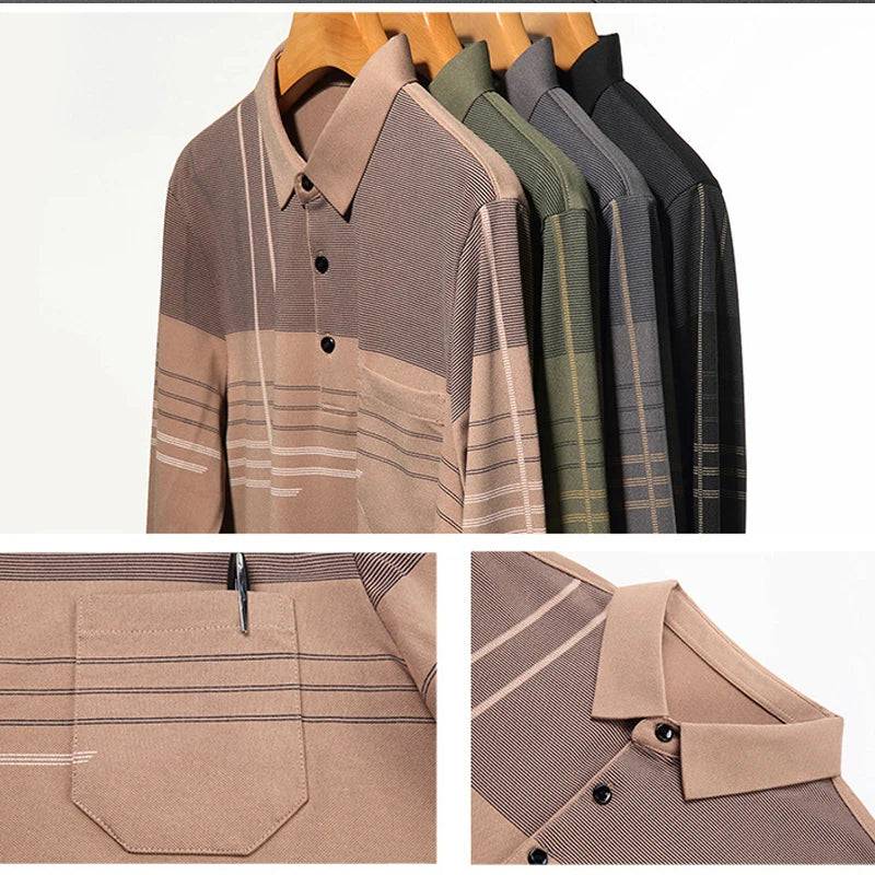 Men's Polo Shirt Long-sleeved Lapel Thin Shirt Casual Loose