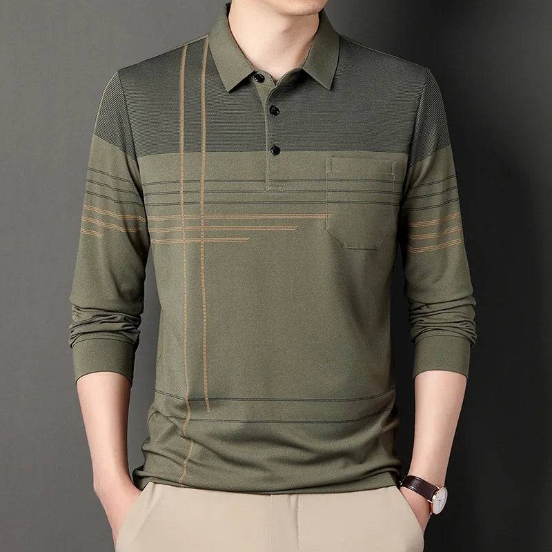 Men's Polo Shirt Long-sleeved Lapel Thin Shirt Casual Loose