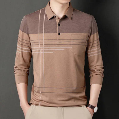 Men's Polo Shirt Long-sleeved Lapel Thin Shirt Casual Loose