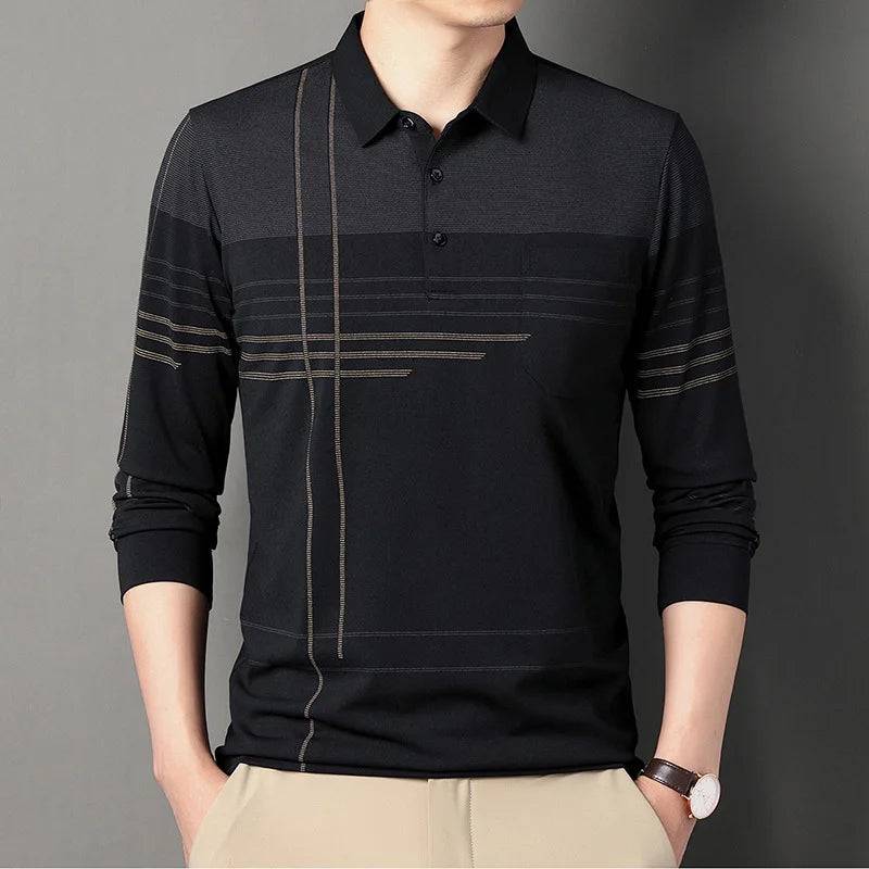 Men's Polo Shirt Long-sleeved Lapel Thin Shirt Casual Loose