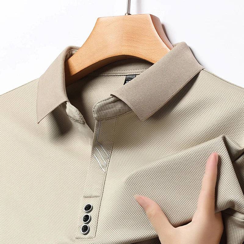 Men's Long-sleeved Polo Shirt  Business Casual Top Classic Solid Color