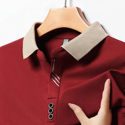 Men's Long-sleeved Polo Shirt  Business Casual Top Classic Solid Color