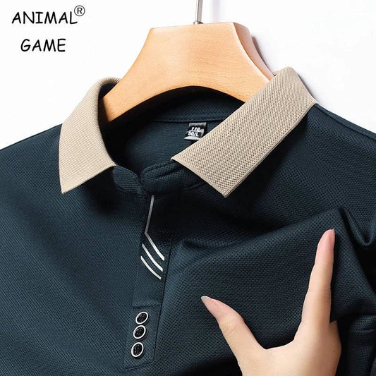 Men's Long-sleeved Polo Shirt  Business Casual Top Classic Solid Color