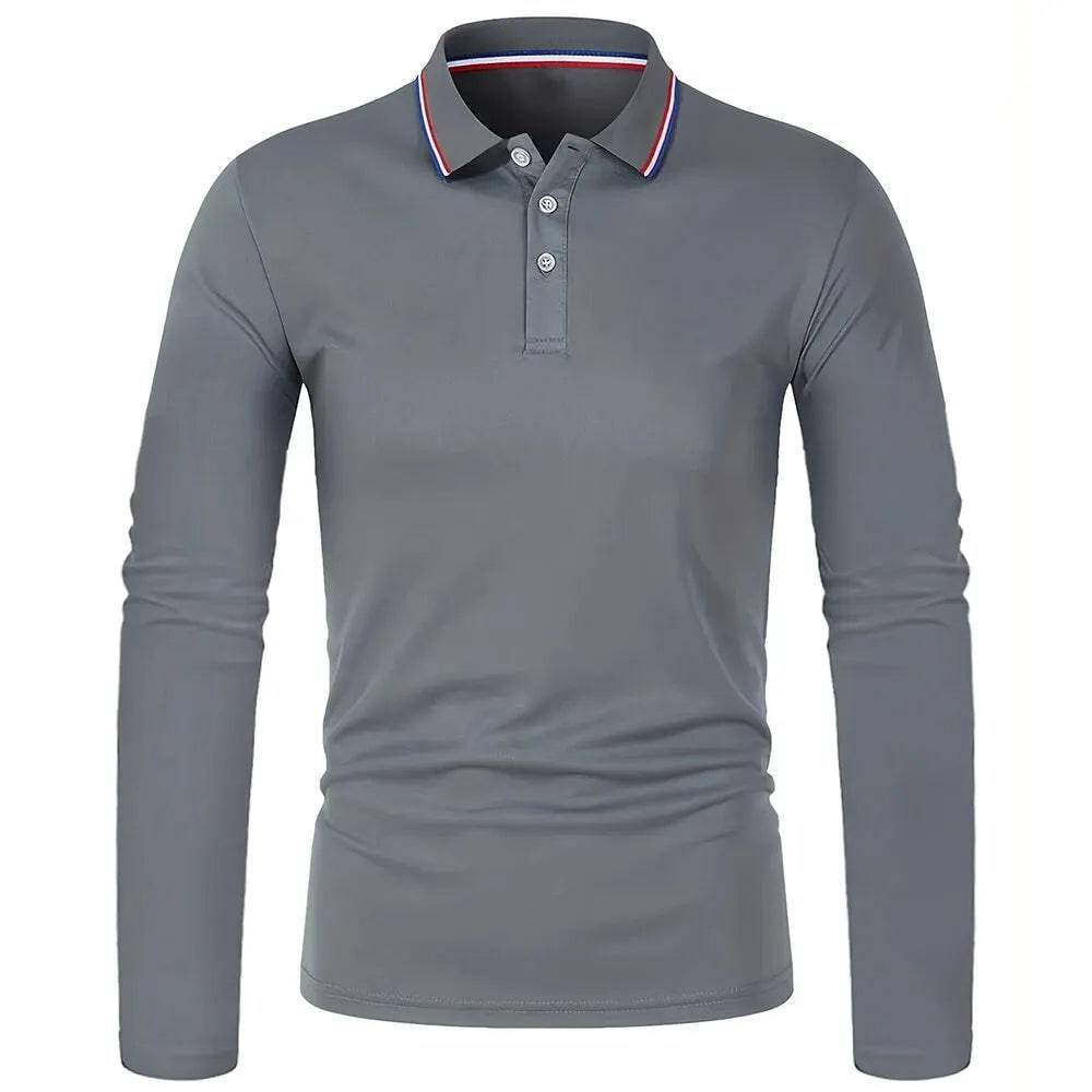 Men's Casual Breathable Long Sleeve Polo Shirt