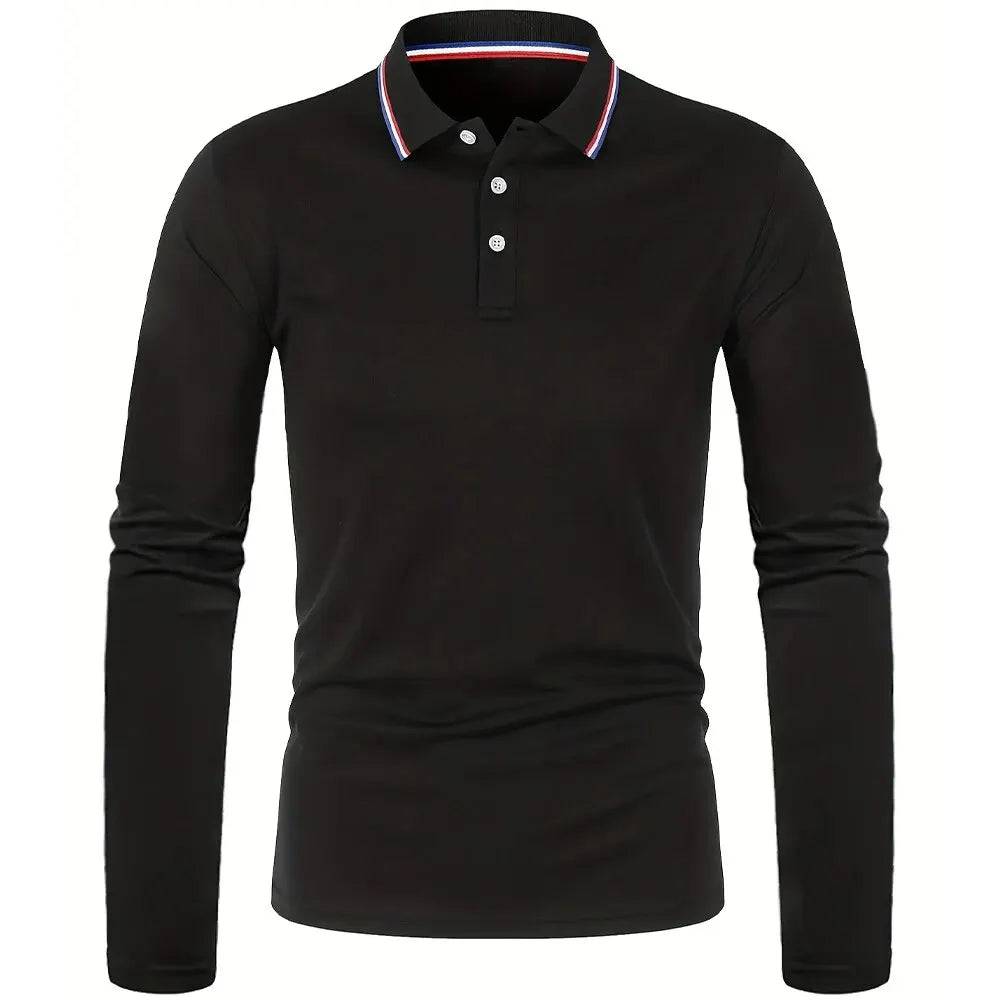 Men's Casual Breathable Long Sleeve Polo Shirt