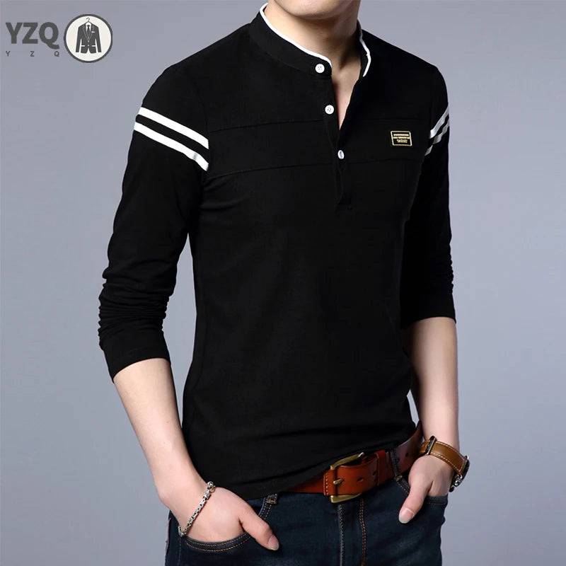 Men's Long Sleeved Casual Cotton Polo Shirt