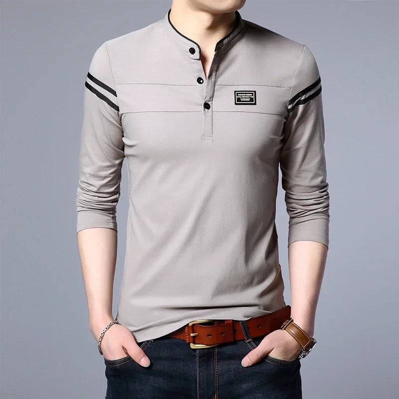 Men's Long Sleeved Casual Cotton Polo Shirt