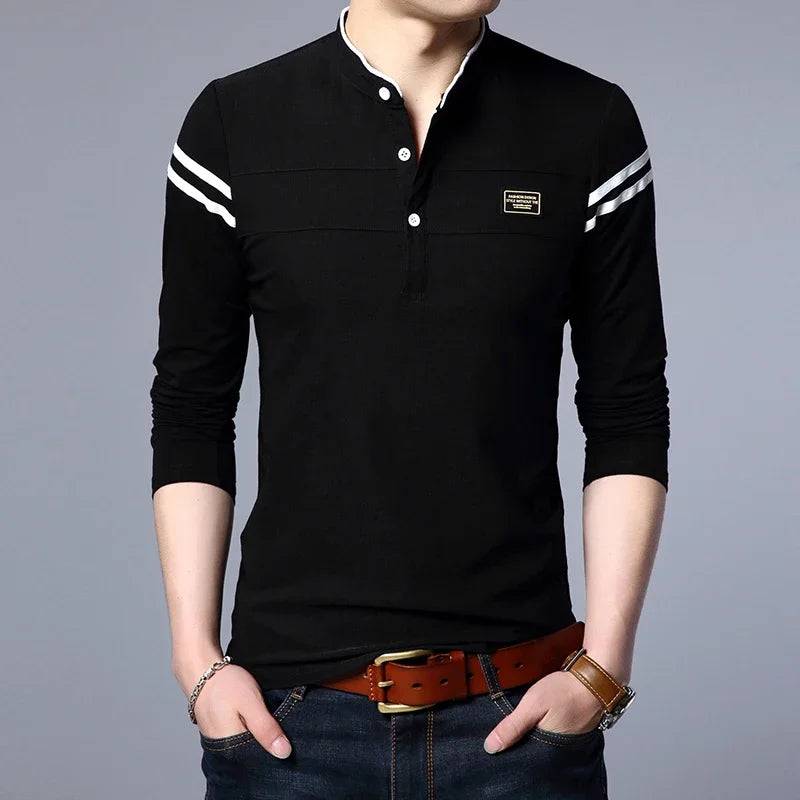 Men's Long Sleeved Casual Cotton Polo Shirt