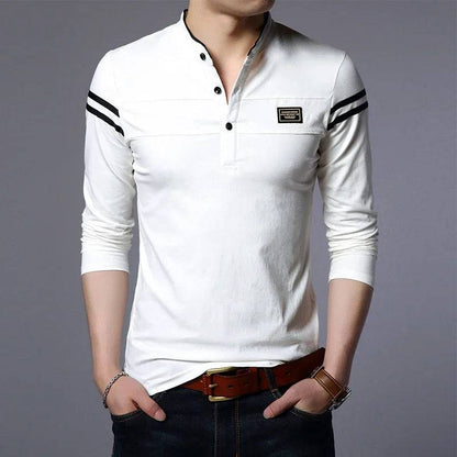 Men's Long Sleeved Casual Cotton Polo Shirt