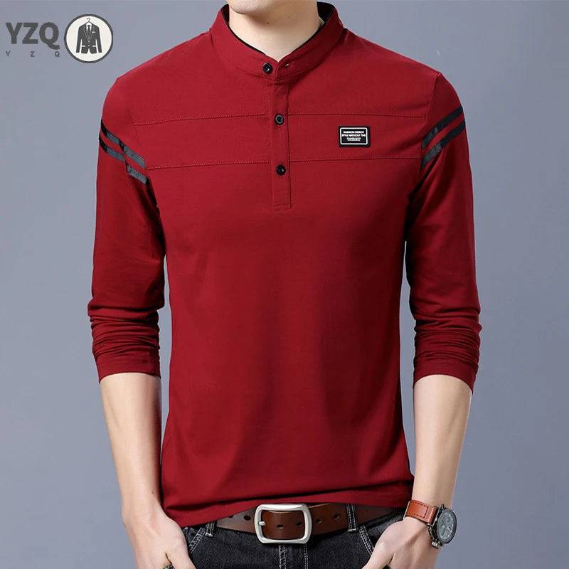 Men's Long Sleeved Casual Cotton Polo Shirt