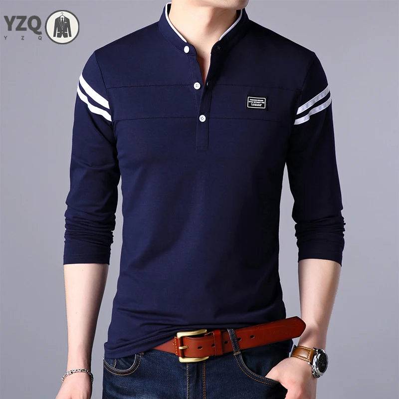 Men's Long Sleeved Casual Cotton Polo Shirt