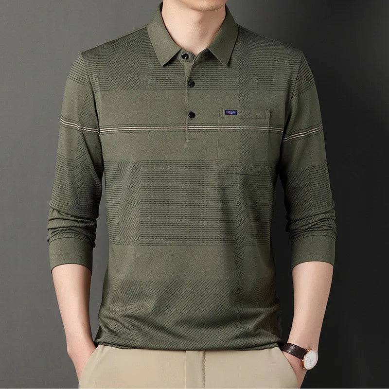 Polo Shirt Solid Striped Graphic Long Sleeve