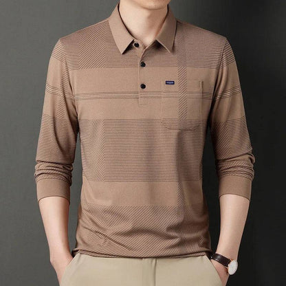 Polo Shirt Solid Striped Graphic Long Sleeve