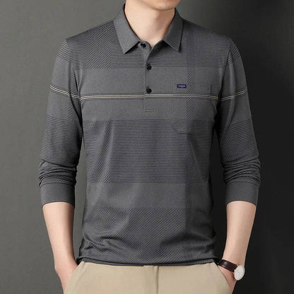 Polo Shirt Solid Striped Graphic Long Sleeve