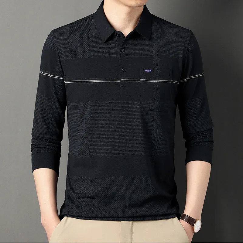 Polo Shirt Solid Striped Graphic Long Sleeve