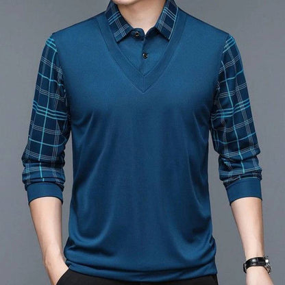 Men's Long Sleeve  polo shirt Lapel Loose Stripe Bottom