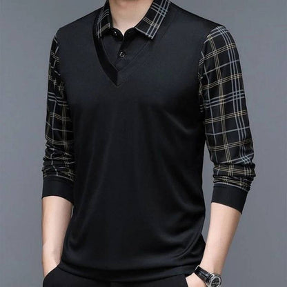 Men's Long Sleeve  polo shirt Lapel Loose Stripe Bottom